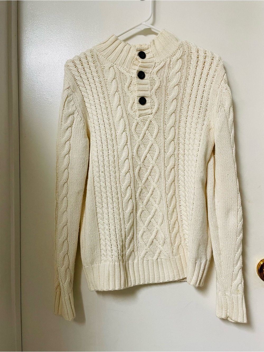 GAP Cream Cable-Knit Button Mock Neck Sweater